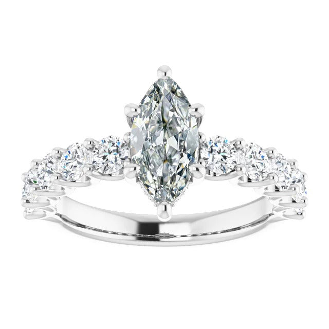 unique Fancy Sparkling Vintage Style White Gold Weeding Anniversary  Marquise Old Miner Cut Diamond Ring Gold Jewelry