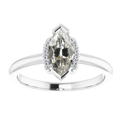 Marquise Old Mine Cut V Prong Set Diamond Ring 1.50 Carats