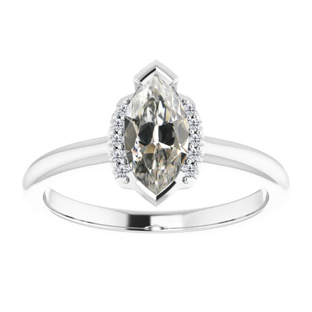 Marquise Old Mine Cut V Prong Set Diamond Ring 1.50 Carats