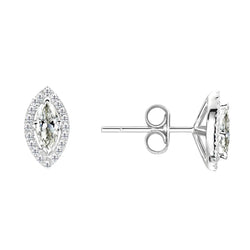 Marquise Old Miner Diamond Halo Stud Earrings V Prong Set 2 Carats