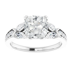 Marquise & Cushion Old Mine Cut Diamond Ring With Accents 9 Carats