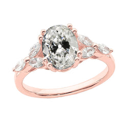 Marquise & Oval Old Mine Cut Genuine Natural Earth Mined Diamond Ring Rose Gold 4.50 Carats
