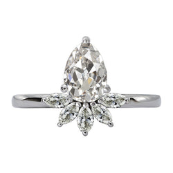 Genuine   Marquise & Pear Old Mine Cut Diamond Ring Crown Style 4.50 Carats