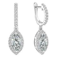 Marquise & Round Diamond Halo Old Mine Cut Dangle Earrings 2 Carats