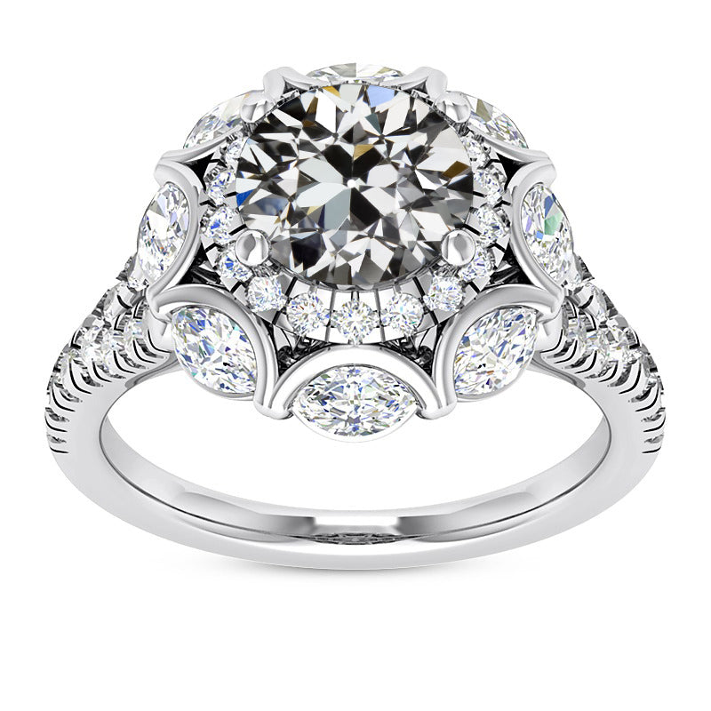 Marquise & Round Old Cut Diamond Halo Engagement Ring