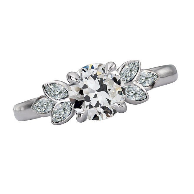   Lady’s Unique Style White Sparkling Weeding Engagement White gold  Marquise & Round Old Cut Diamond Ring