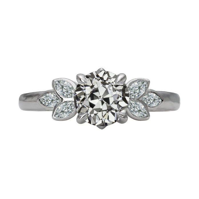  Unique Lady’s Style White Sparkling Engagement White gold    Old Miner Diamond Ring Prong Bezel Set