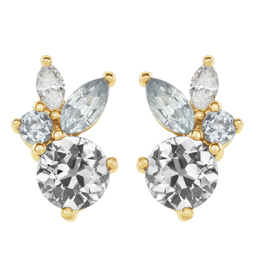 Marquise & Round Old Miner Diamond Studs