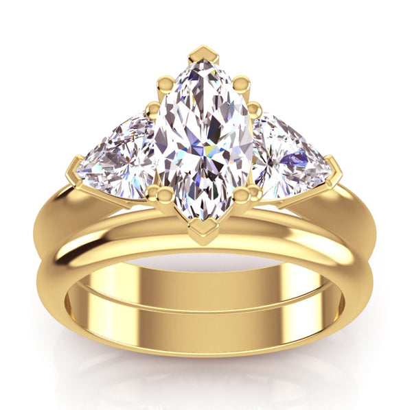 Marquise and Trillion Diamond Ring & Plain Gold Band