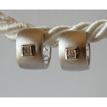 Matt Finish Huggies Earrings Round Natural Diamond G/H VS1 Satin Finish