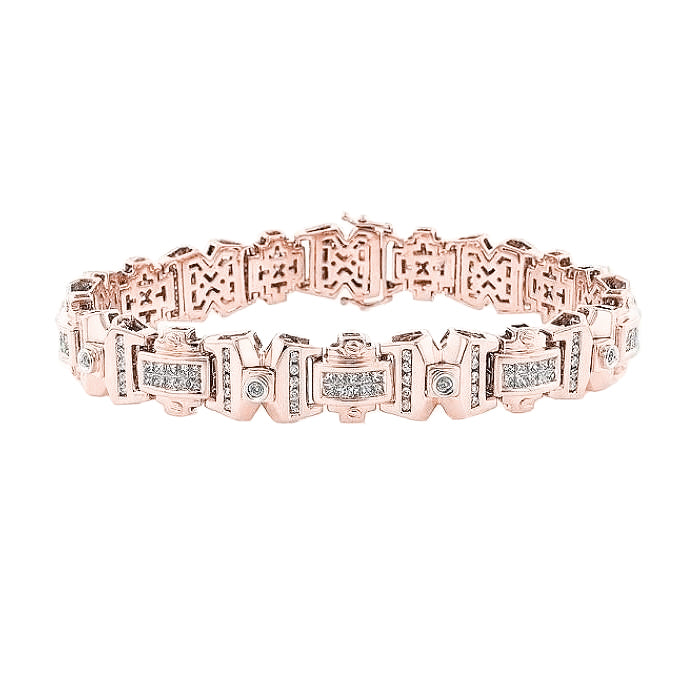 Men Bracelet 14K Rose Gold Princess With Round Natural Earth Mined Diamond 9 Carats