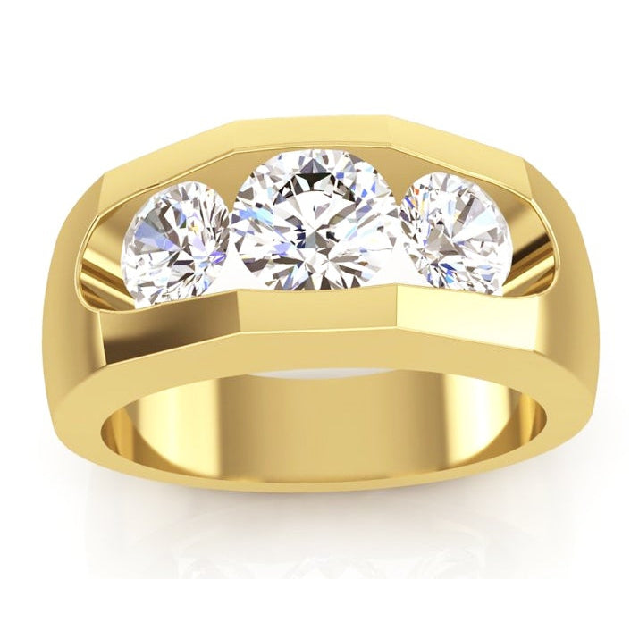 Men's Natural Earth Mined Diamond Ring 3 Stone Gold 2 Carats
