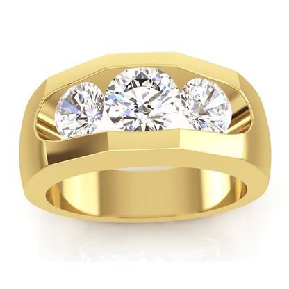 Men's Natural Earth Mined Diamond Ring 3 Stone Gold 2 Carats