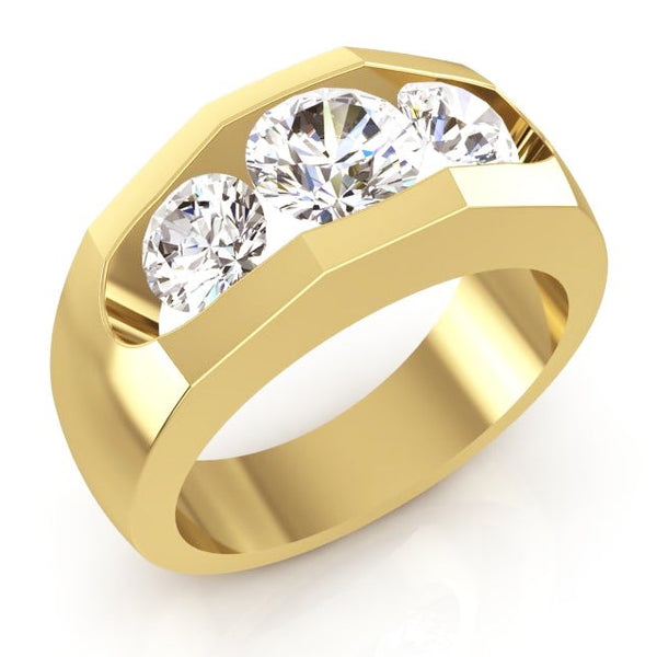 Men's Diamond Ring 3 Stone Gold 2 Carats