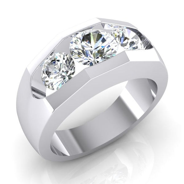 Men's Diamond Ring 3 Stone Gold 2 Carats