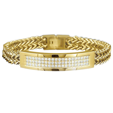 Men's Bracelet Round Cut 3 Carats Diamonds Yellow Gold 14K