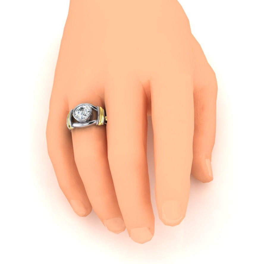 Two Tone Diamond Solitaire Mens Ring Bezel Set 2 Carats