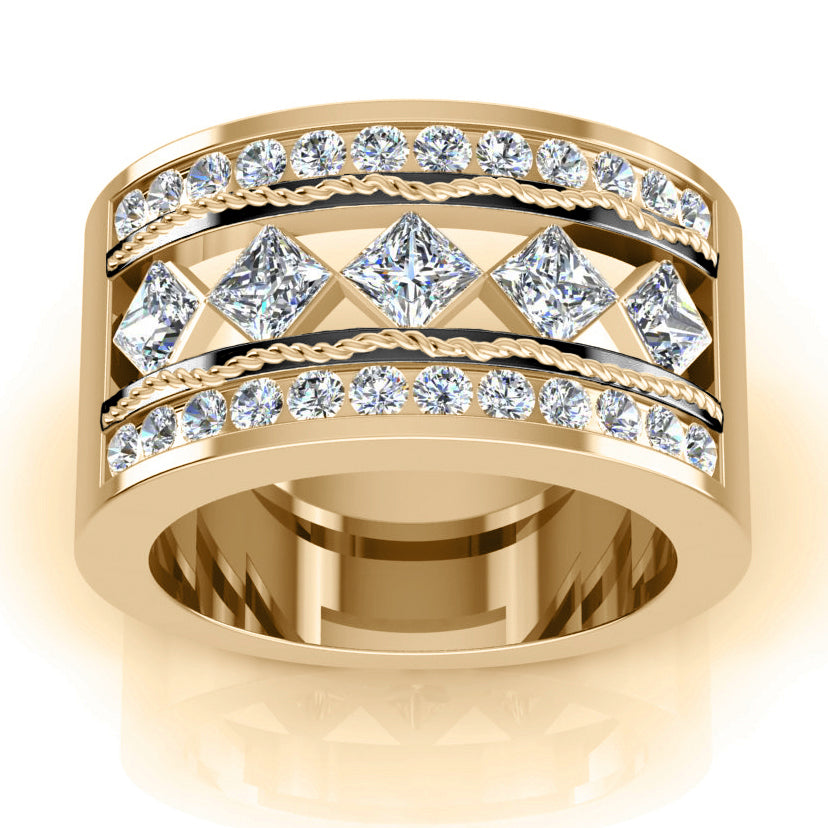 Men's Diamond Ring With Black Gold Accents