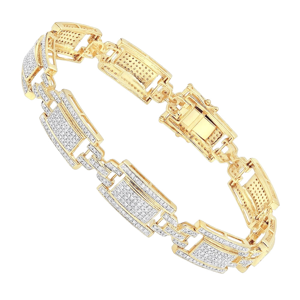 Men's Link Bracelet Round Cut 14 Carats Natural Earth Mined Diamonds Yellow Gold 14K