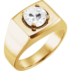 Men’s Old Mine Cut Round Diamond Thick Shank Yellow Gold Ring 2 Carats