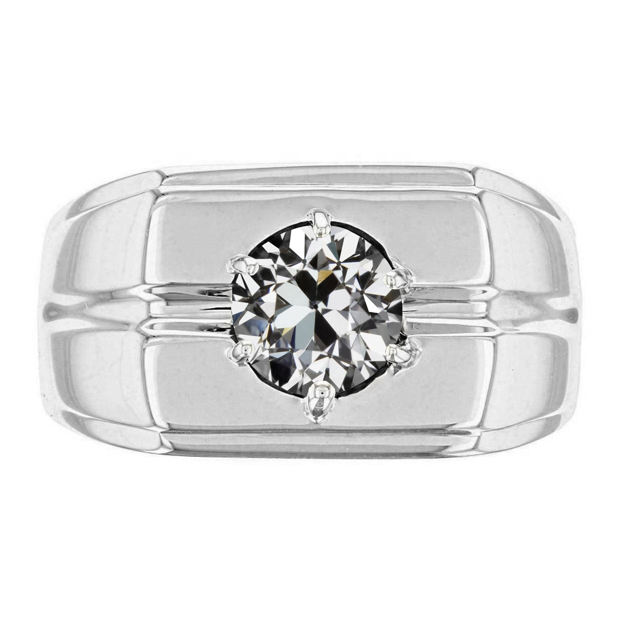 Men’s Ring 2 Carats Round Old Mine Cut Diamond Ring