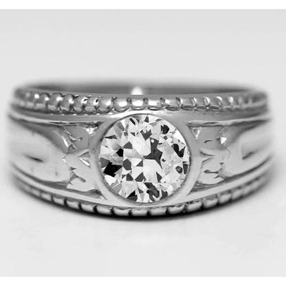 Men’s Round Old Mine Cut Bezel Set Diamond Ring 2 Carats