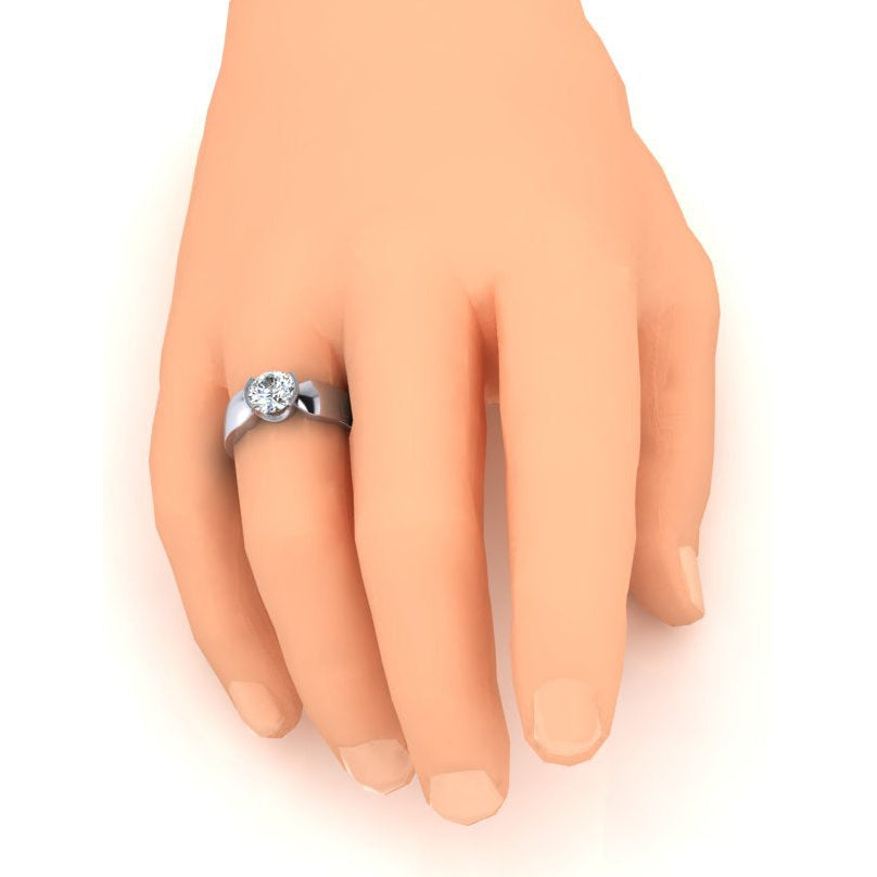 White Gold Men's Solitaire Ring Round Half Bezel 1.75 Carats