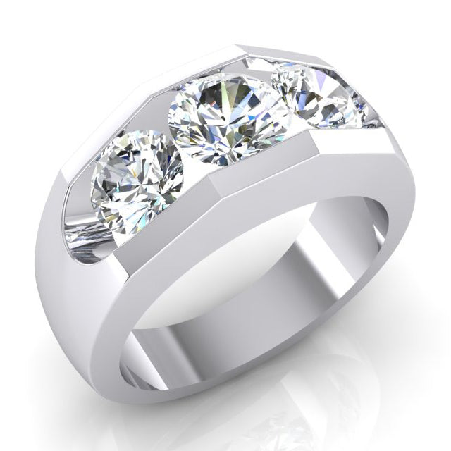 3 Stone Diamond Men's Ring Gold 2.50 Carats