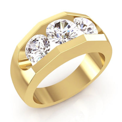 3 Stone Diamond Men's Ring Gold 2.50 Carats