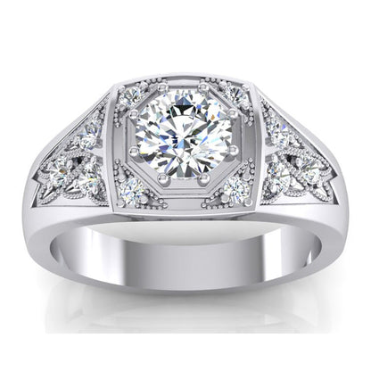 Men's Round Diamond Ring 1.50 Carats Gold 10K