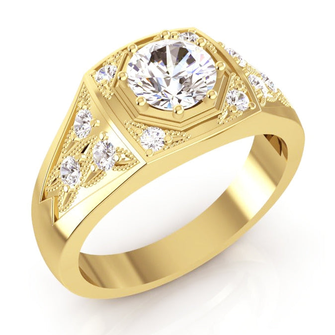 Men's Round Diamond Ring 1.50 Carats Gold 14K