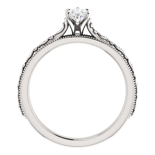 Miligrain Diamond Solitaire Ring Marquise 1.50 Carats White Gold 14K