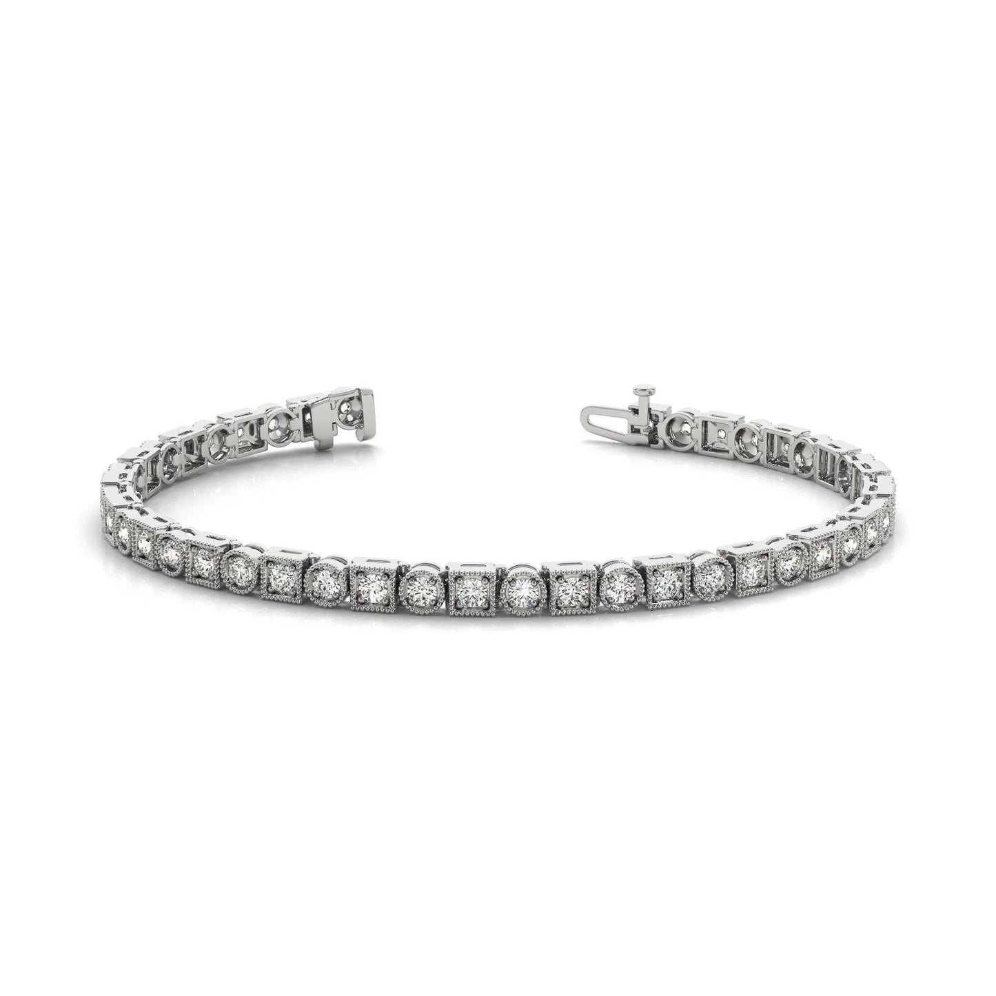 Miligrain Diamond Tennis Bracelet 6.60 Carats White Gold 10K 