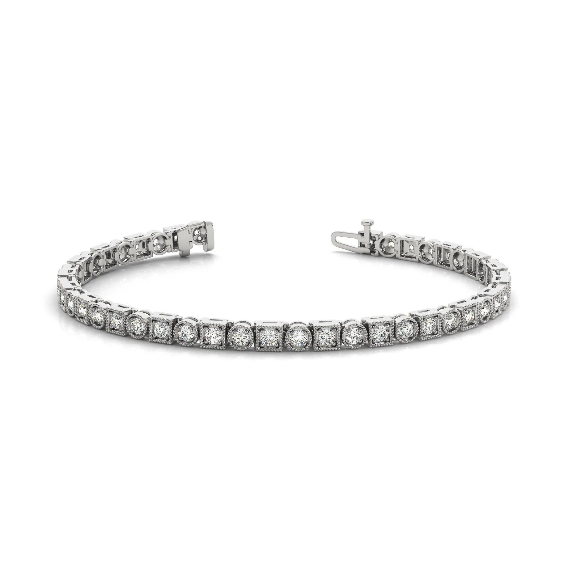 Miligrain Diamond Tennis Bracelet 6.60 Carats White Gold 10K 