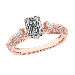 Real  Miligrain Emerald Diamond Engagement Ring 4.20 Carats Rose Gold 14K