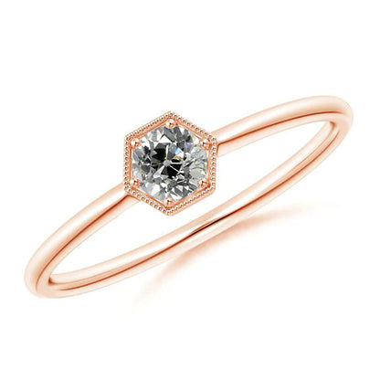 Miligrain Rose  Princess Cut Style White Elegant Woman's Solitaire Diamond Ring 