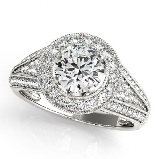 Milligrain Halo Ring 2.50 Carats Round Diamond Solid White Gold 14K