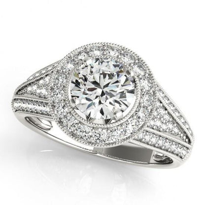 Milligrain Halo Ring 2.50 Carats Round Diamond Solid White Gold 14K