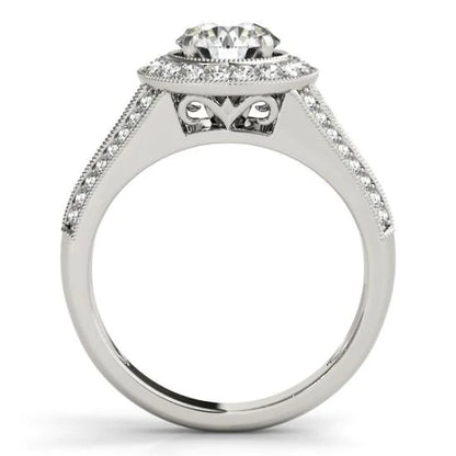 Milligrain Halo Ring 2.50 Carats Round Diamond Solid White Gold 14K