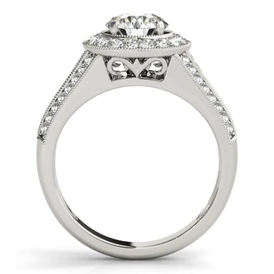 Milligrain Halo Ring 2.50 Carats Round Diamond Solid White Gold 14K