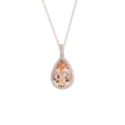Morganite And Diamonds Pendant With Chain 10.25 Ct Rose Gold 14K