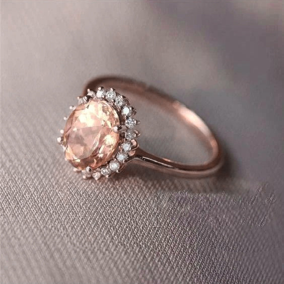Morganite With Diamonds Fancy Lady’s Wedding Ring Rose Gold