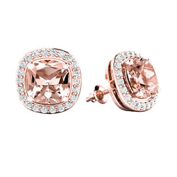 Morganite With Natural Earth Mined Diamonds 12.70 Carats Studs Earrings Rose Gold 14K