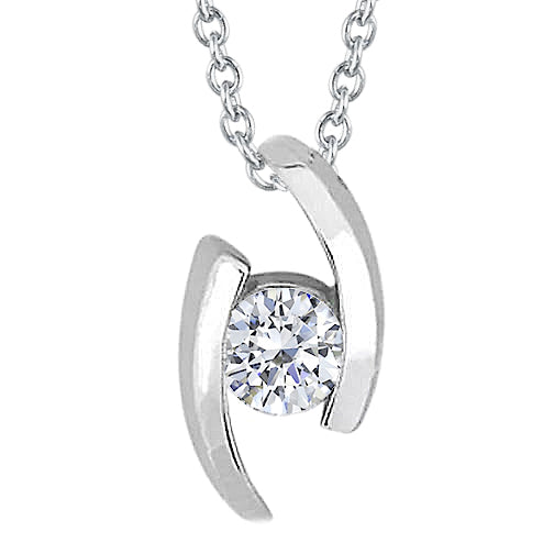Bezel Set 1.00 Carat Round Cut Lab Grown Diamond Pendant Necklace WG 14K