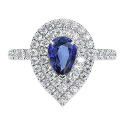 Natural Blue Sapphire Ring 4 Ct Teardrop Pave Set Diamonds