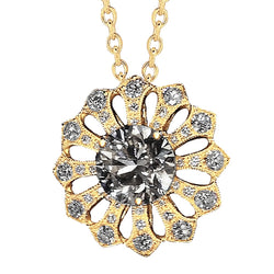Natural Diamond Flower Pendant 3 Carats Yellow Gold 14K