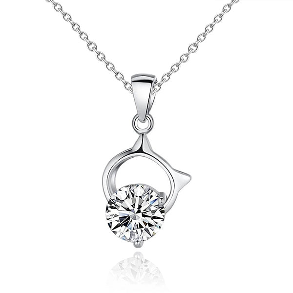 Lab Grown Diamond Pendant Necklace 1.50 Carat Prong Set 14K White Gold