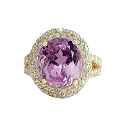 Pink Kunzite And Natural Earth Mined Diamond Ring Yellow Gold Fine Jewelry 23 Ct