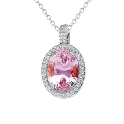 Natural Pink Kunzite Diamond Ladies Necklace Pendant 14K Gold 16 Ct.