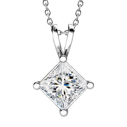 Natural Princess Cut Diamond Necklace Pendant 2.0 Carat White Gold 14K